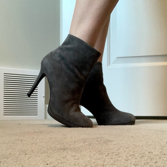Zara Grey Heeled Ankle Booties - Picture 1 of 8